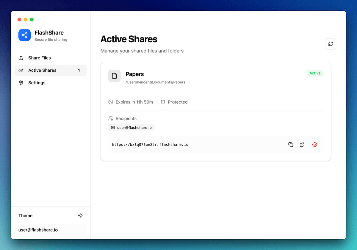 Active shares dashboard